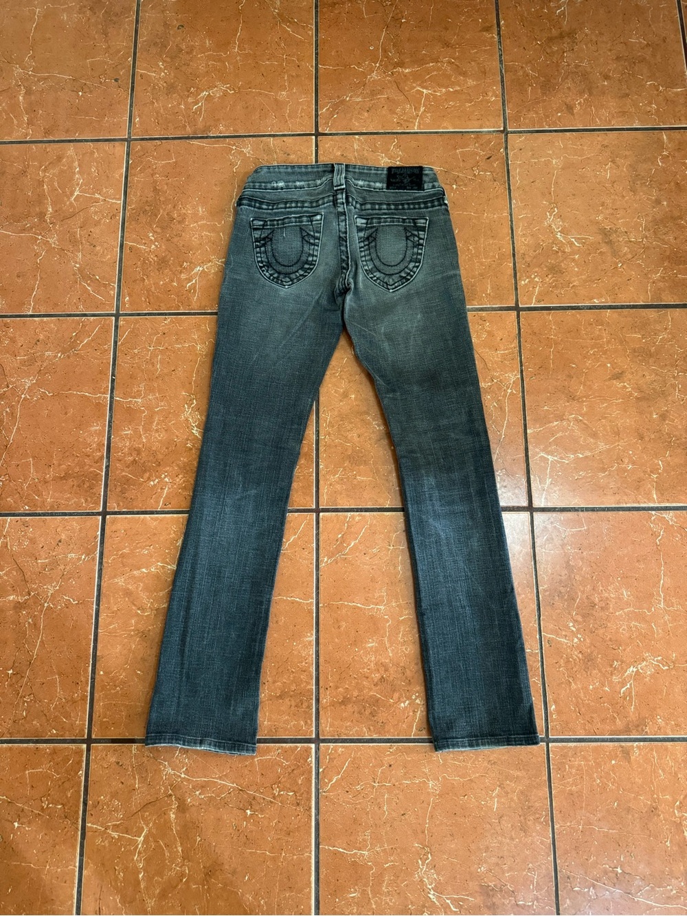 Vintage True Religion World Tour Gray Charcoal Straight Leg Jeans Size 25 Y2K
